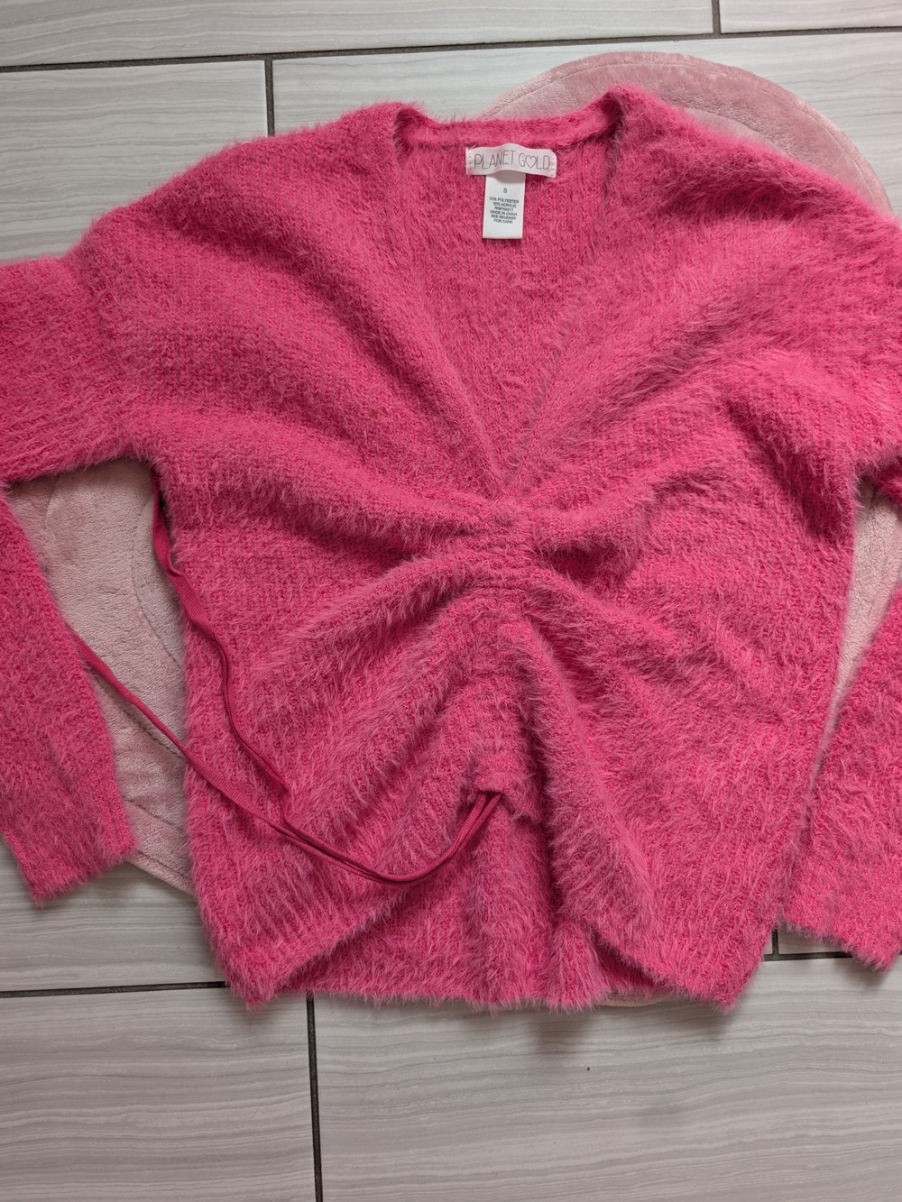 Tie-Front Fuzzy Cardigan Pink Small